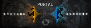 Portal Video Game Dual Monitor Wallpaper with Orange and Blue Portals HD wallpaper