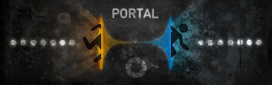 Portal Video Game Dual Monitor Wallpaper with Orange and Blue Portals HD wallpaper