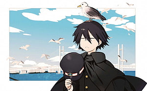 Bungo Stray Dogs Anime Artwork Featuring Edogawa Ranpo and Atsushi Nakajima with Seagulls HD wallpaper