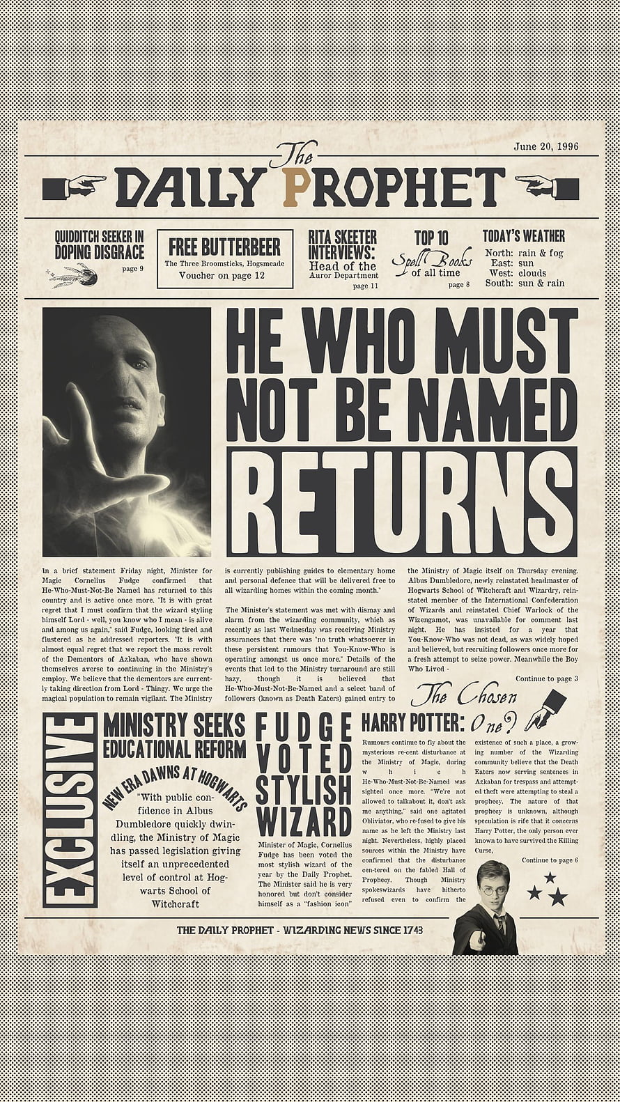 Harry Potter Daily Prophet Front Page Featuring He Who Must Not Be Named Returns Headline HD phone wallpaper