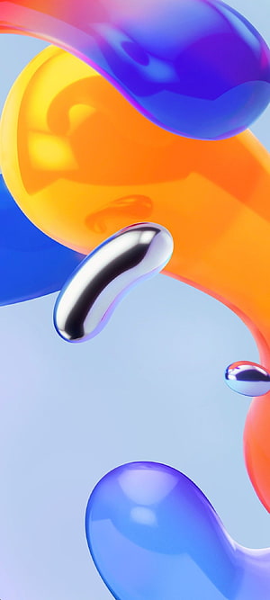 Vibrant 3D Liquid Metal and Colorful Abstract Shapes on Light Blue Background HD phone wallpaper