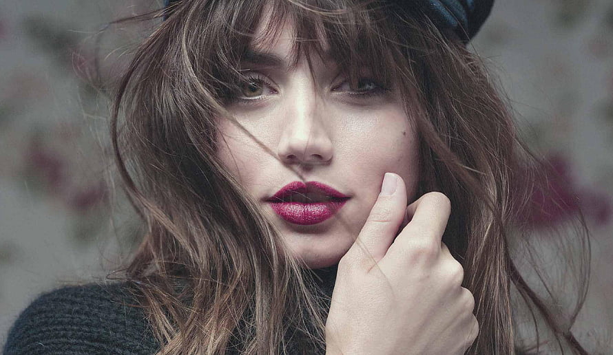 Ana de Armas Portrait with Windblown Hair and Bold Red Lipstick HD wallpaper