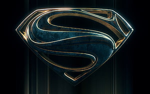 Superman Man of Steel Metallic Emblem with Golden Edges on Dark Background HD wallpaper