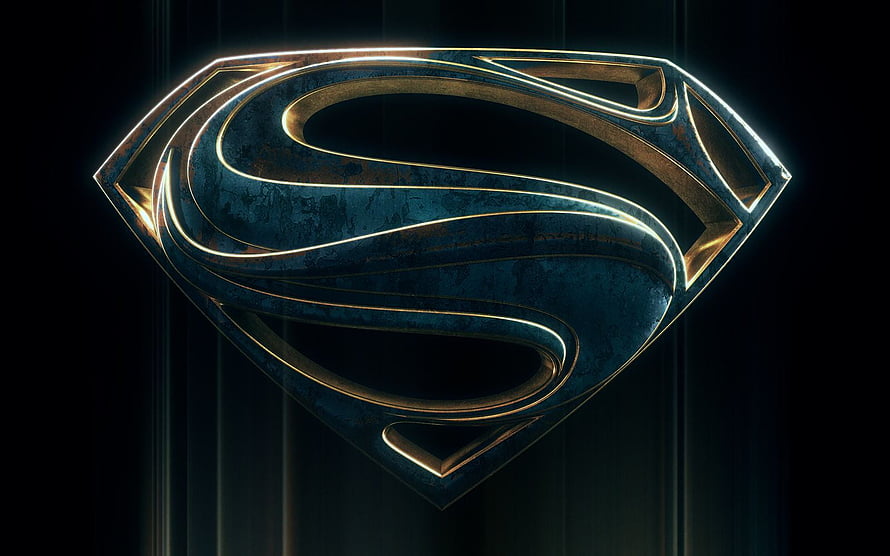 Superman Man of Steel Metallic Emblem with Golden Edges on Dark Background HD wallpaper
