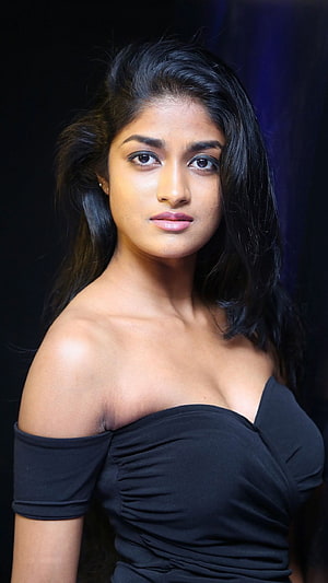 Dimple Hayathi Portrait in Black Off-Shoulder Top with Dark Studio Background HD phone wallpaper