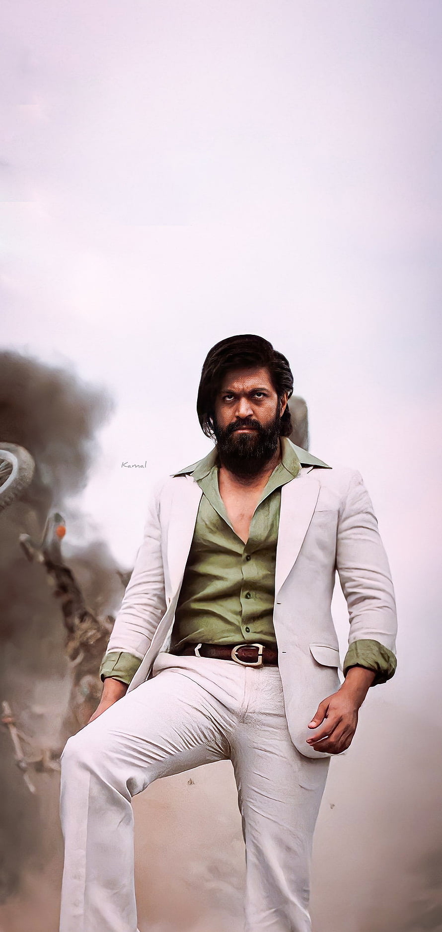 Yash as Rocky in KGF Chapter 2 White Suit Action Portrait HD phone wallpaper