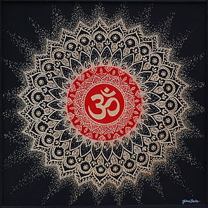 Om Mandala Artwork by Jamie Locke with Intricate Gold Patterns on Black Background HD wallpaper