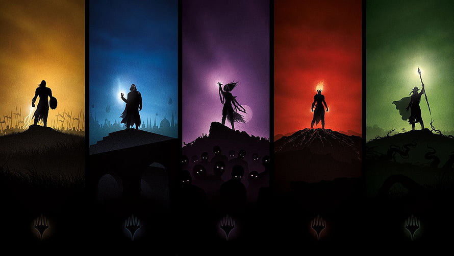 Magic The Gathering Arena Five Silhouetted Planeswalkers Standing on Hills HD wallpaper