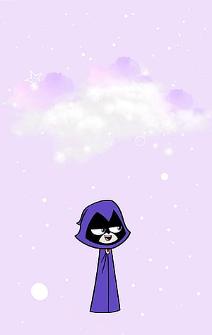 Raven from Teen Titans Go in a purple hooded cloak under a soft pastel cloud and starry sky HD phone wallpaper