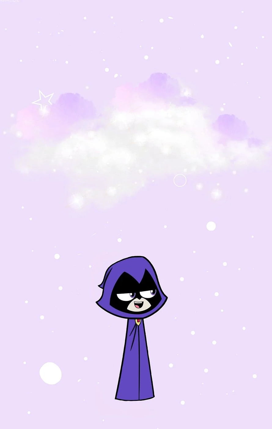 Raven from Teen Titans Go in a purple hooded cloak under a soft pastel cloud and starry sky HD phone wallpaper