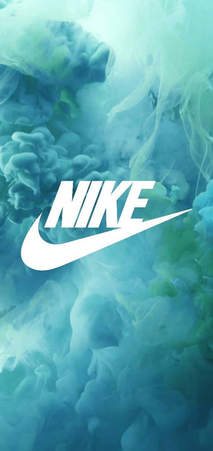 Nike Logo on Turquoise Ink Cloud Background HD phone wallpaper