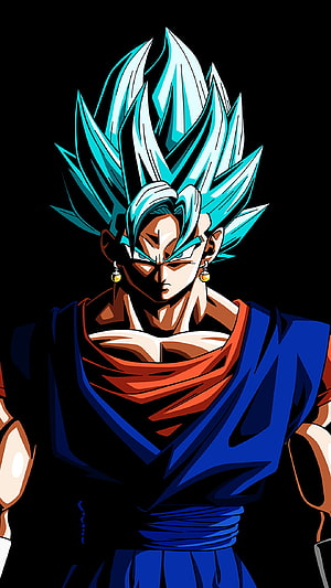Vegito Blue Anime Character Portrait with Turquoise Hair and Intense Expression HD phone wallpaper
