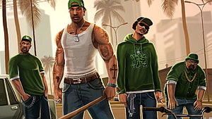 Grand Theft Auto San Andreas Gang Members Illustration with CJ and OG Loc HD wallpaper
