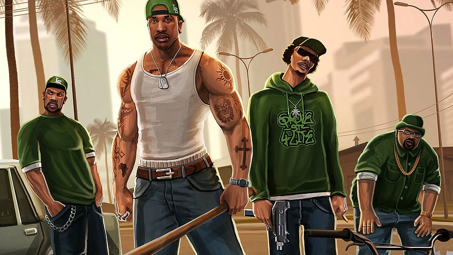 Grand Theft Auto San Andreas Gang Members Illustration with CJ and OG Loc HD wallpaper