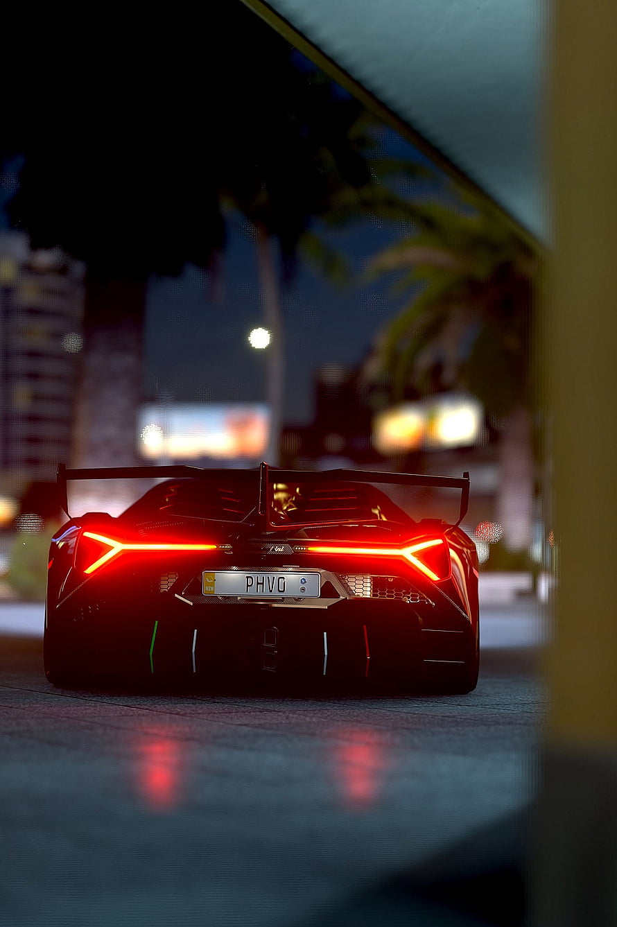 Lamborghini Veneno Rear View with Glowing Taillights at Night HD phone wallpaper