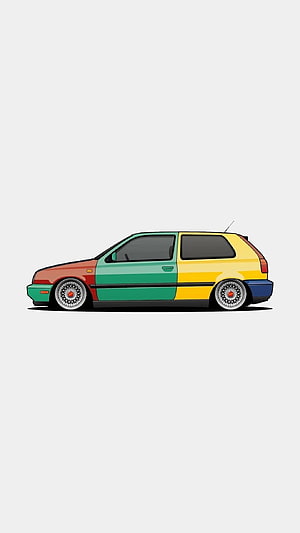 Volkswagen Golf Mk3 VR6 Stance Illustration with Multi-Color Body Kit HD phone wallpaper