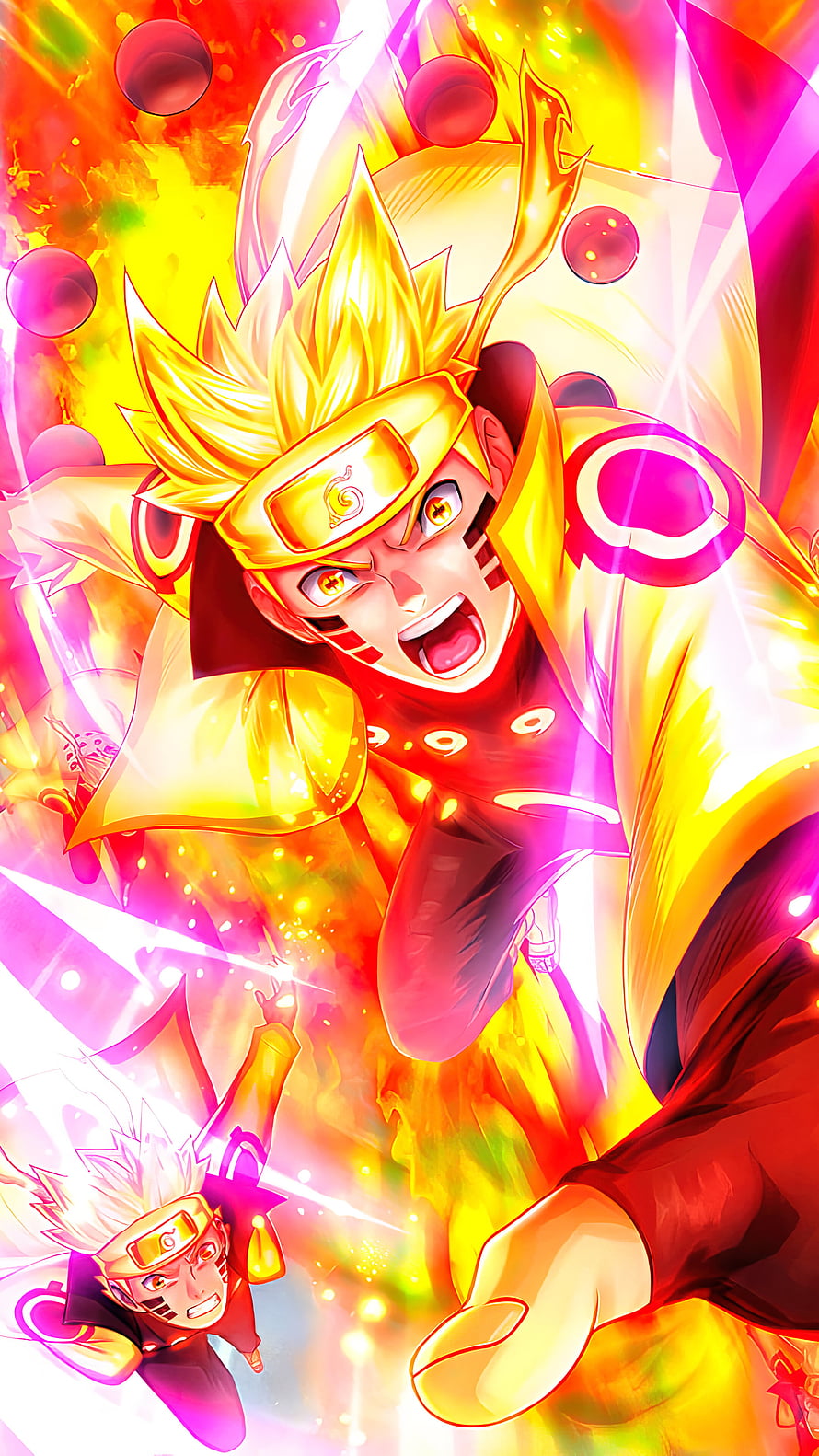 Naruto Uzumaki in Baryon Mode with Golden Aura and Dynamic Action Pose HD phone wallpaper