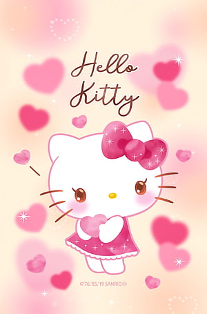Cute Hello Kitty in Pink Dress Holding Heart with Soft Pastel Background HD phone wallpaper