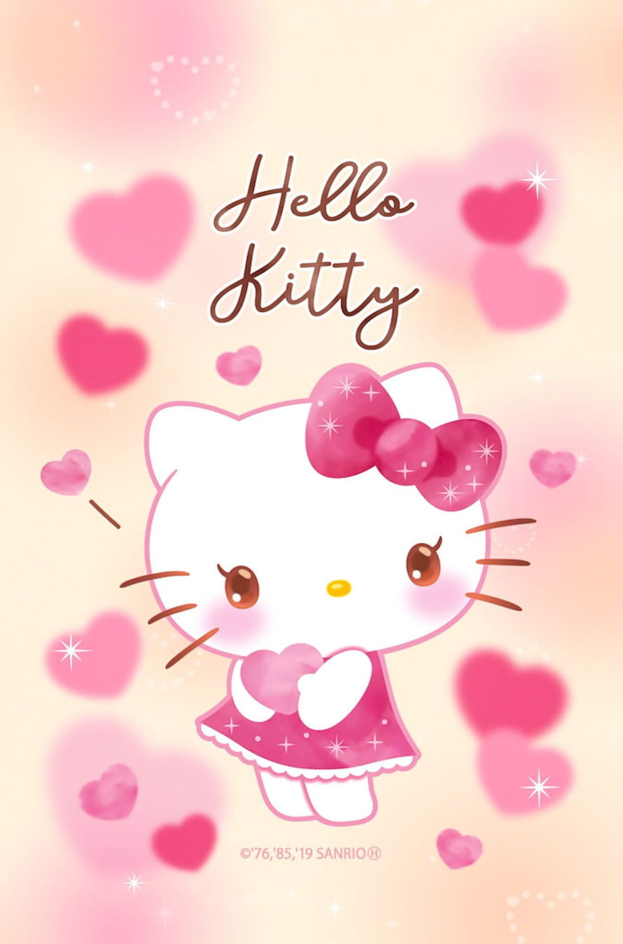 Cute Hello Kitty in Pink Dress Holding Heart with Soft Pastel Background HD phone wallpaper
