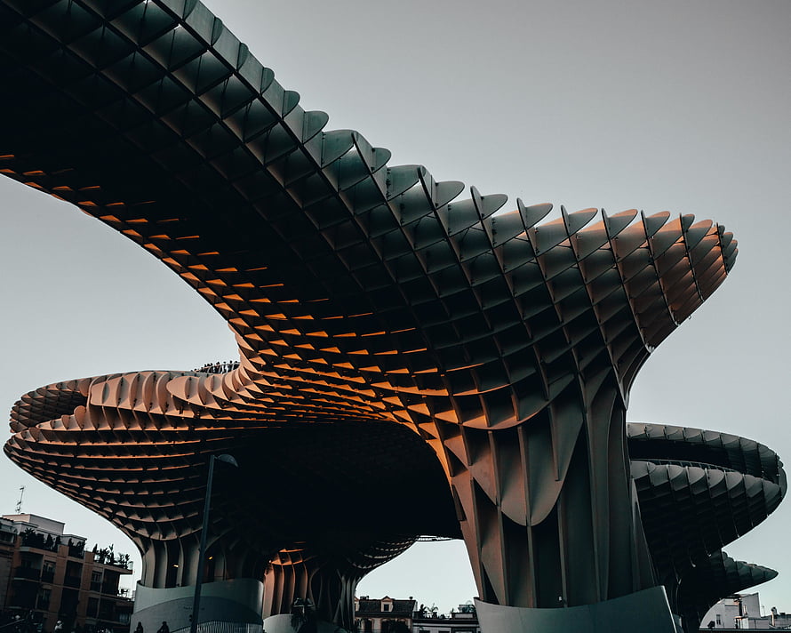 Metropol Parasol in Seville: Dramatic Low-Angle View of the Iconic Timber Structure HD wallpaper