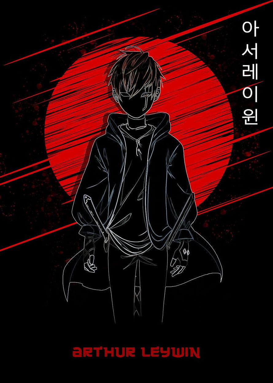 Arthur Leywin Anime Character Poster with Red Moon and Black Hooded Coat HD phone wallpaper