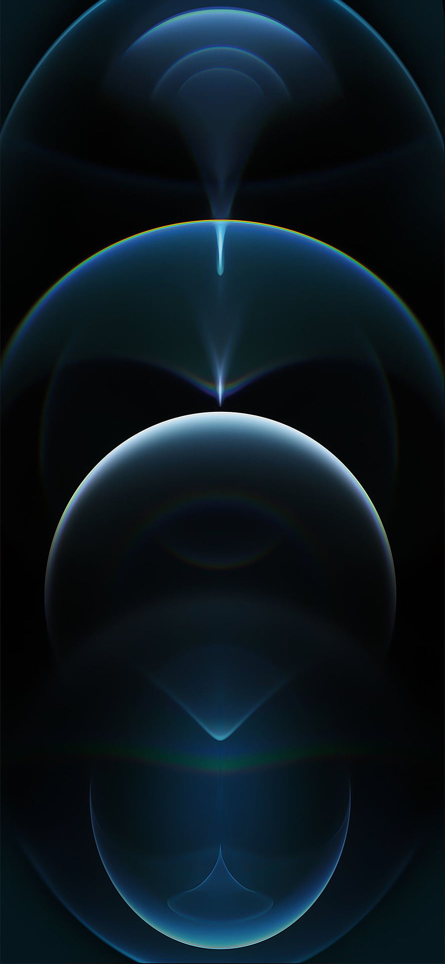 Abstract Dark Blue Geometric Orbs with Soft Glow and Symmetrical Light Patterns HD phone wallpaper