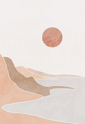Minimalist Boho Landscape with Terracotta Sun and Abstract Dunes HD phone wallpaper
