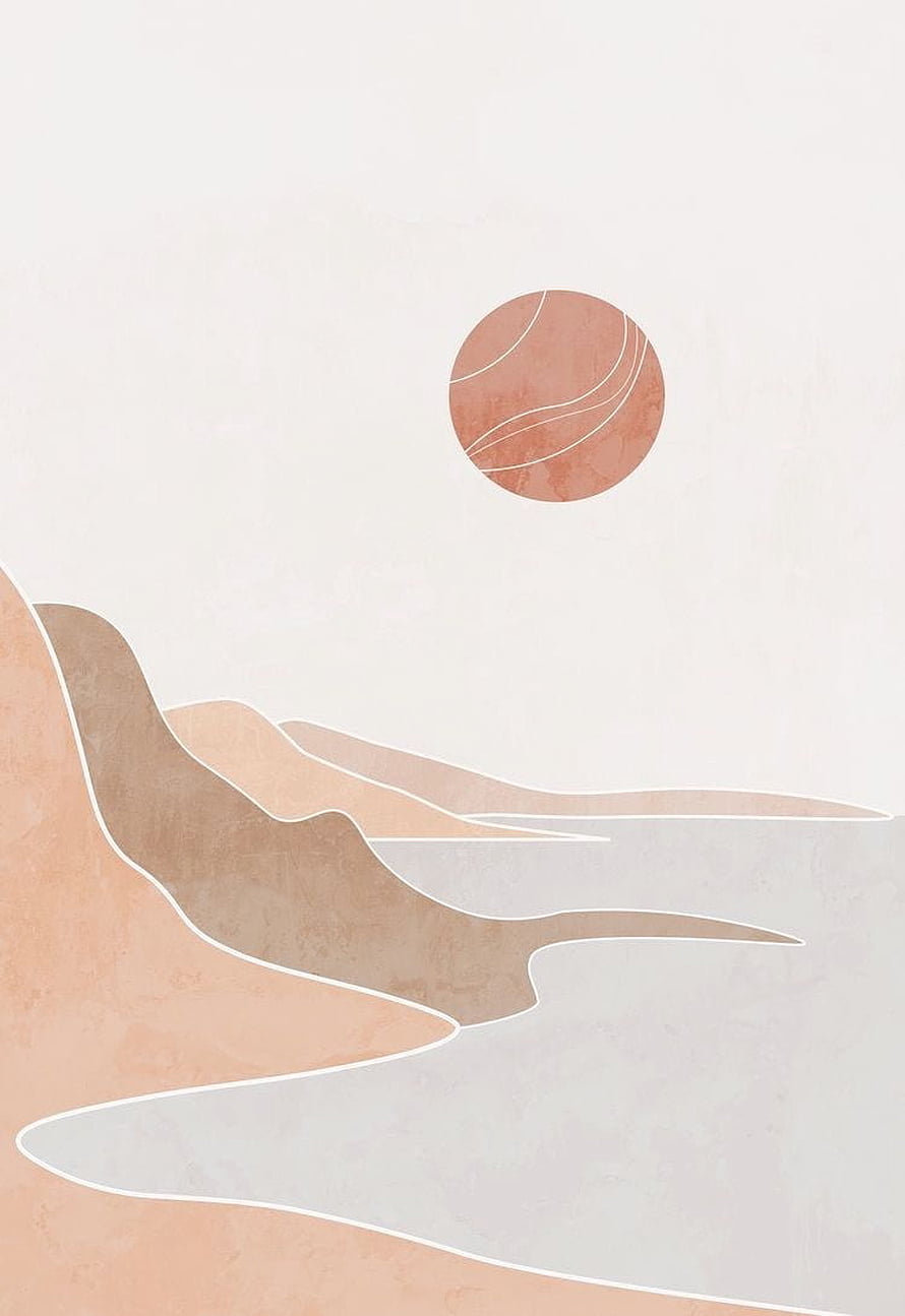 Minimalist Boho Landscape with Terracotta Sun and Abstract Dunes HD phone wallpaper