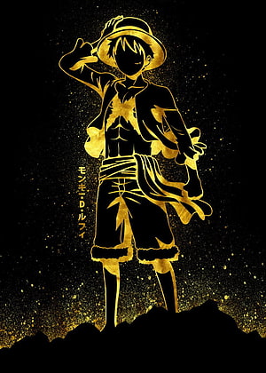Monkey D. Luffy Golden Silhouette Artwork from One Piece Anime Series HD phone wallpaper