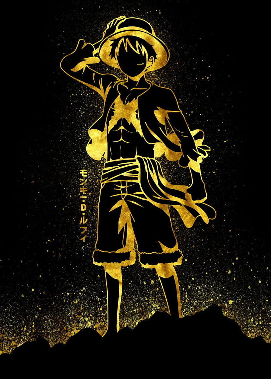 Monkey D. Luffy Golden Silhouette Artwork from One Piece Anime Series HD phone wallpaper