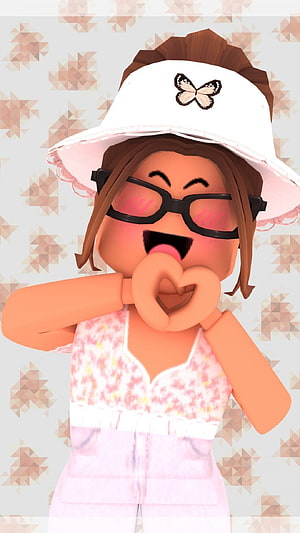 Cute Roblox Girl Avatar Wearing White Visor and Glasses Making Heart Gesture HD phone wallpaper