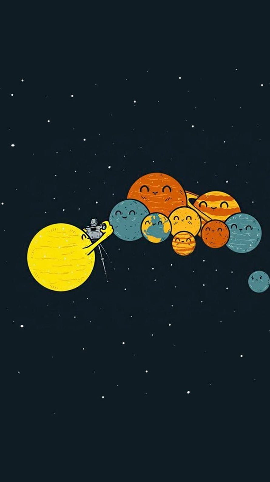 Cute Cartoon Solar System with Kawaii Planets and Sun in Deep Space HD phone wallpaper