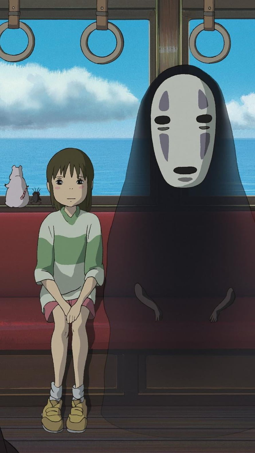 Chihiro and No-Face on the Sea Train in Spirited Away by Studio Ghibli HD phone wallpaper