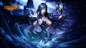 League of Angels Fantasy Character Artwork Featuring a Dark Armored Woman with Ethereal Blue Energy HD wallpaper