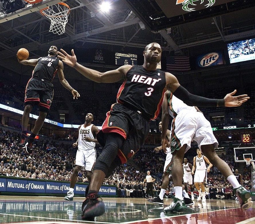 Dwyane Wade and LeBron James in Miami Heat Black Jerseys During NBA Game HD wallpaper
