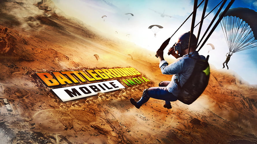 Battlegrounds Mobile India Parachute Drop Over Desert Terrain HD wallpaper