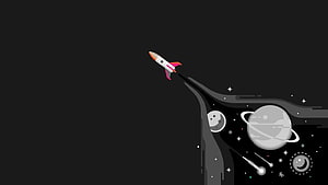 Minimalist Space Rocket Launching Into Dark Void With Planets And Stars HD wallpaper