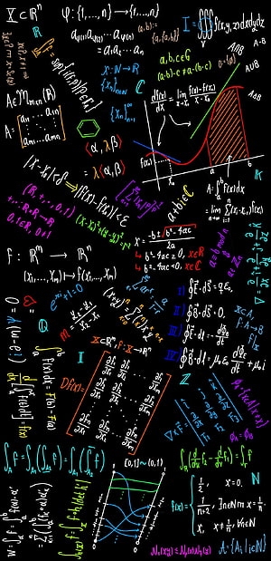 Colorful Mathematical Equations and Physics Formulas on a Black Background HD phone wallpaper