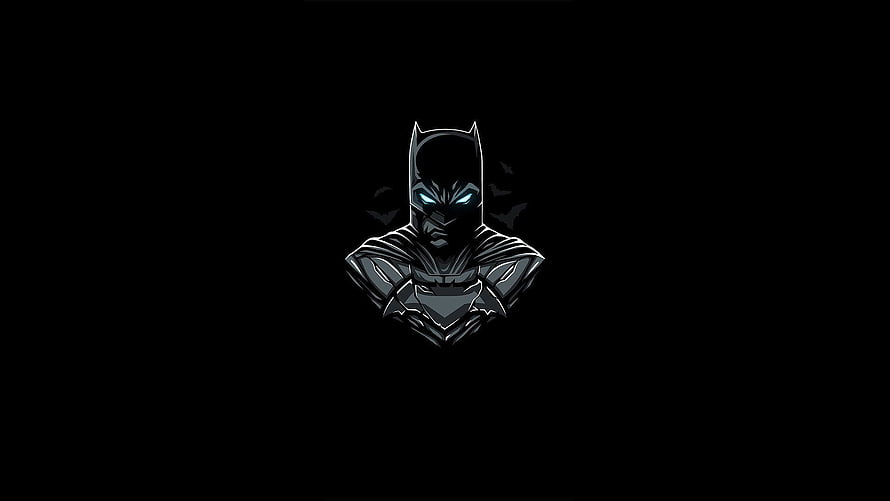 Batman Dark Knight Minimalist Line Art with Glowing Blue Eyes on Black Background HD wallpaper