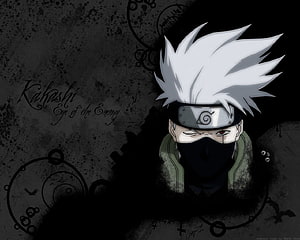 Kakashi Hatake Sharingan Portrait with Dark Grunge Background and Ornamental Elements HD wallpaper