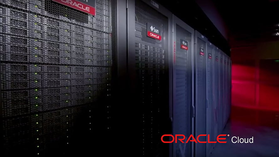 Oracle Cloud Data Center Server Racks with Red Accent Lighting HD wallpaper