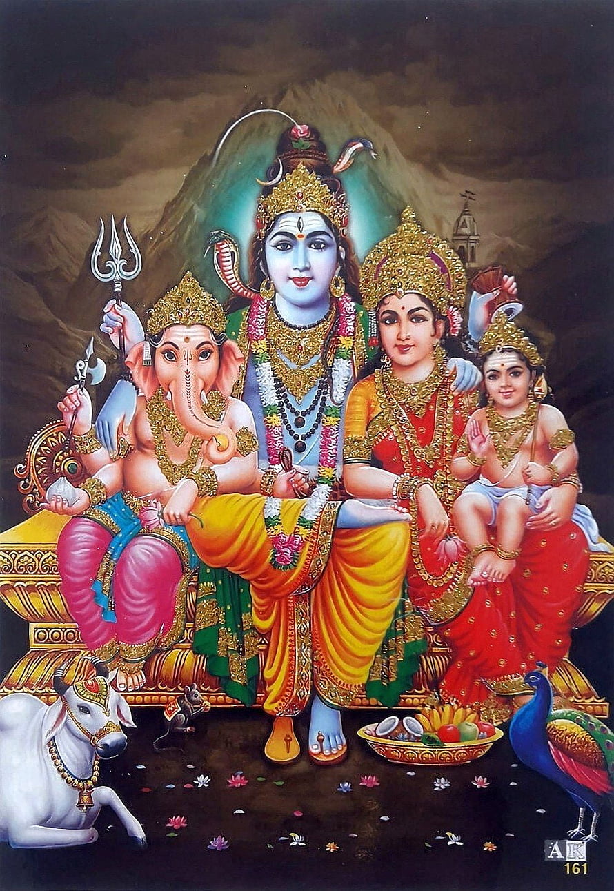 Lord Shiva Family Painting with Parvati Ganesha and Murugan in Traditional Indian Art Style HD phone wallpaper