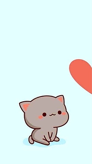 Cute Chibi Kitten with Heart on Pastel Blue Background HD phone wallpaper