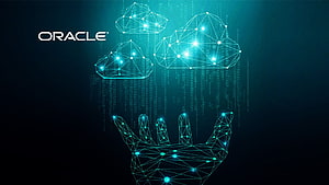 Oracle Cloud Digital Hand Reaching for Networked Cloud Infrastructure HD wallpaper