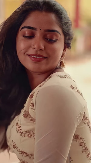 Gouri Kishan Tamil Actress in Elegant Embroidered Cream Outfit HD phone wallpaper