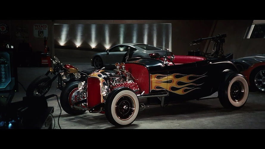 Tony Stark Hot Rod with Flame Paint Job in Iron Man Garage HD wallpaper