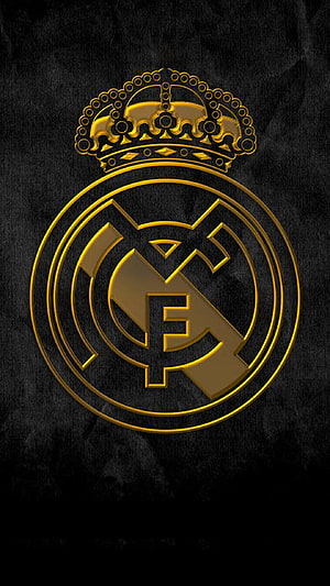 Real Madrid Gold Emblem on Black Textured Background HD phone wallpaper