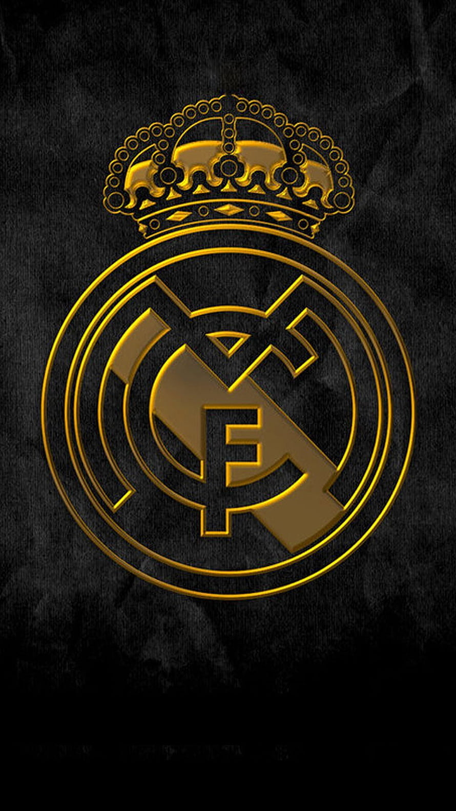 Real Madrid Gold Emblem on Black Textured Background HD phone wallpaper