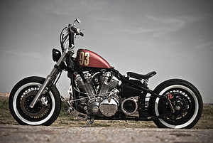Custom Bobber Motorcycle With Red Fuel Tank And White Wall Tires HD wallpaper
