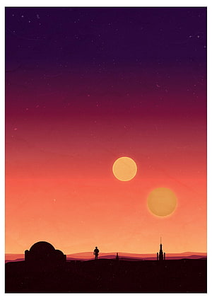 Tatooine Star Wars Desert Planet with Twin Suns and Silhouette HD phone wallpaper